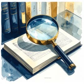 Magnifying glass over an open ledger with light radiating — clarity emerging from complexity