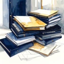 Scattered documents and folders overflowing — visual metaphor for information disorganization